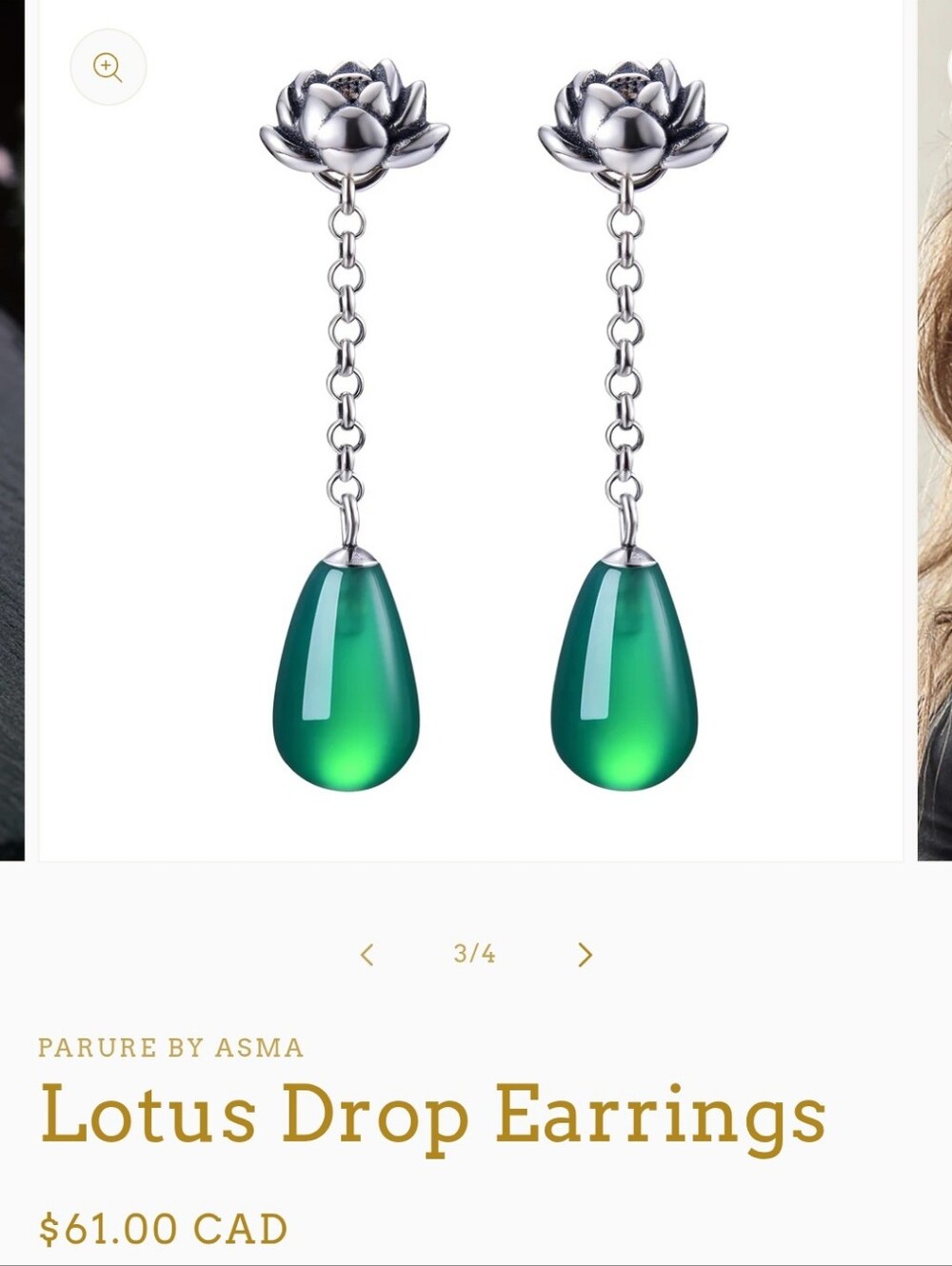 Silver Lotus Drop Earrings with Green Teardrops